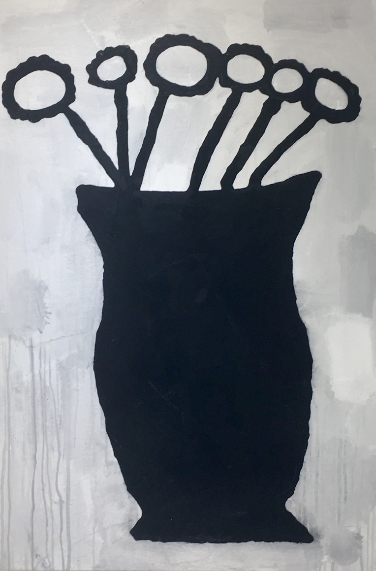 Donald Baechler, Black Flowers, 2017, Acrylic and fabric collage on canvas