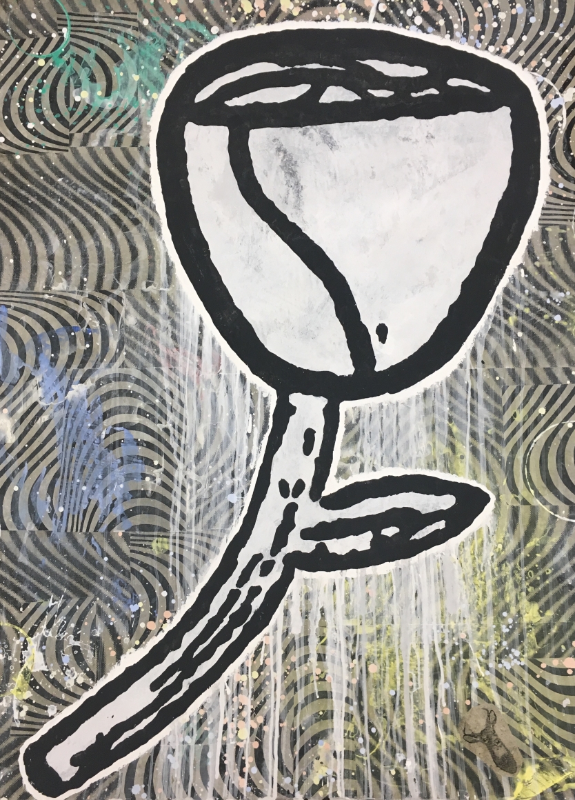 Donald Baechler, Serious Season, 2016, Gesso, Flashe and Paper Collage on Paper, Flower, Unique Art