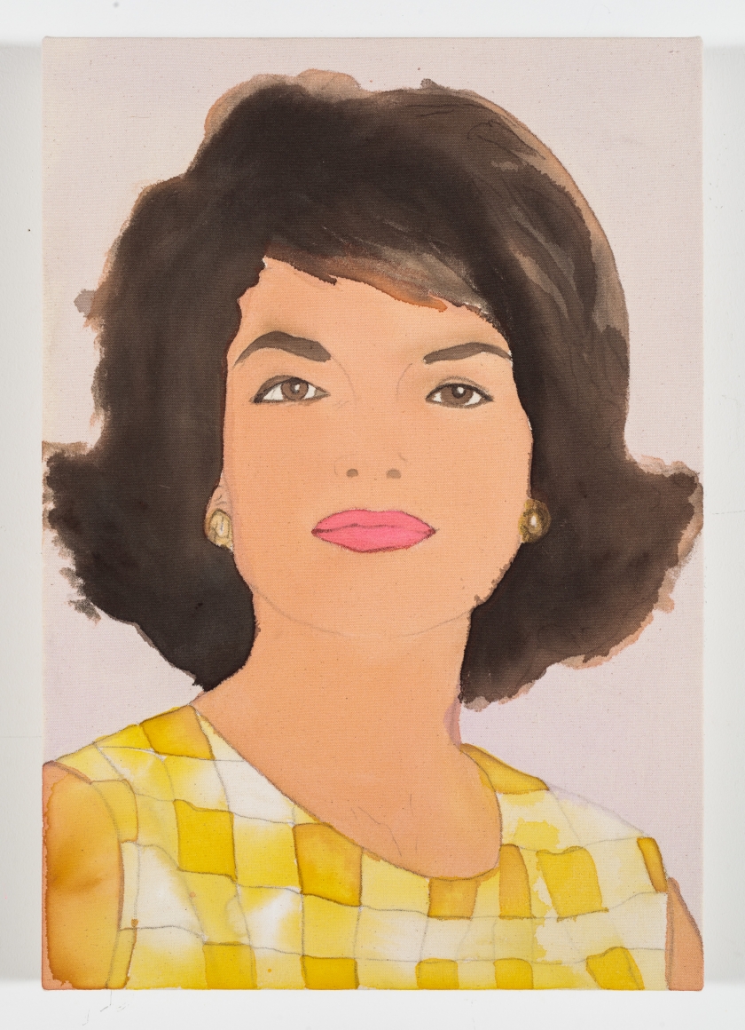 BRINTZ GALLERY, LIZ MARKUS, Jackie, 2018, Acrylic and pencil on unprimed canvas, 23 by 16 inches, Unique Art