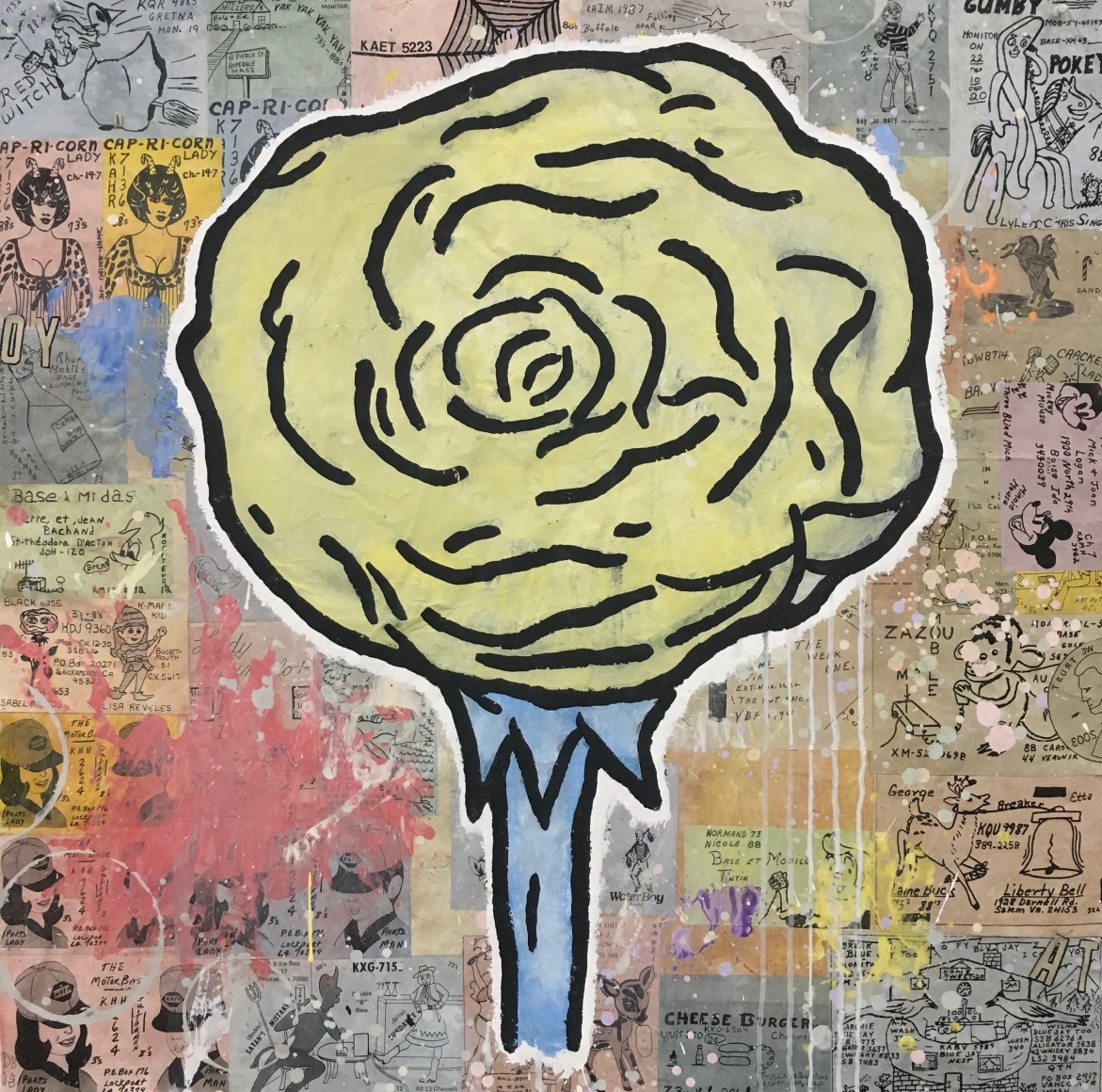 Donald Baechler, Severed Artifact, 2018, Gesso, Flashe, and paper collage on paper, Flower, Unique Art