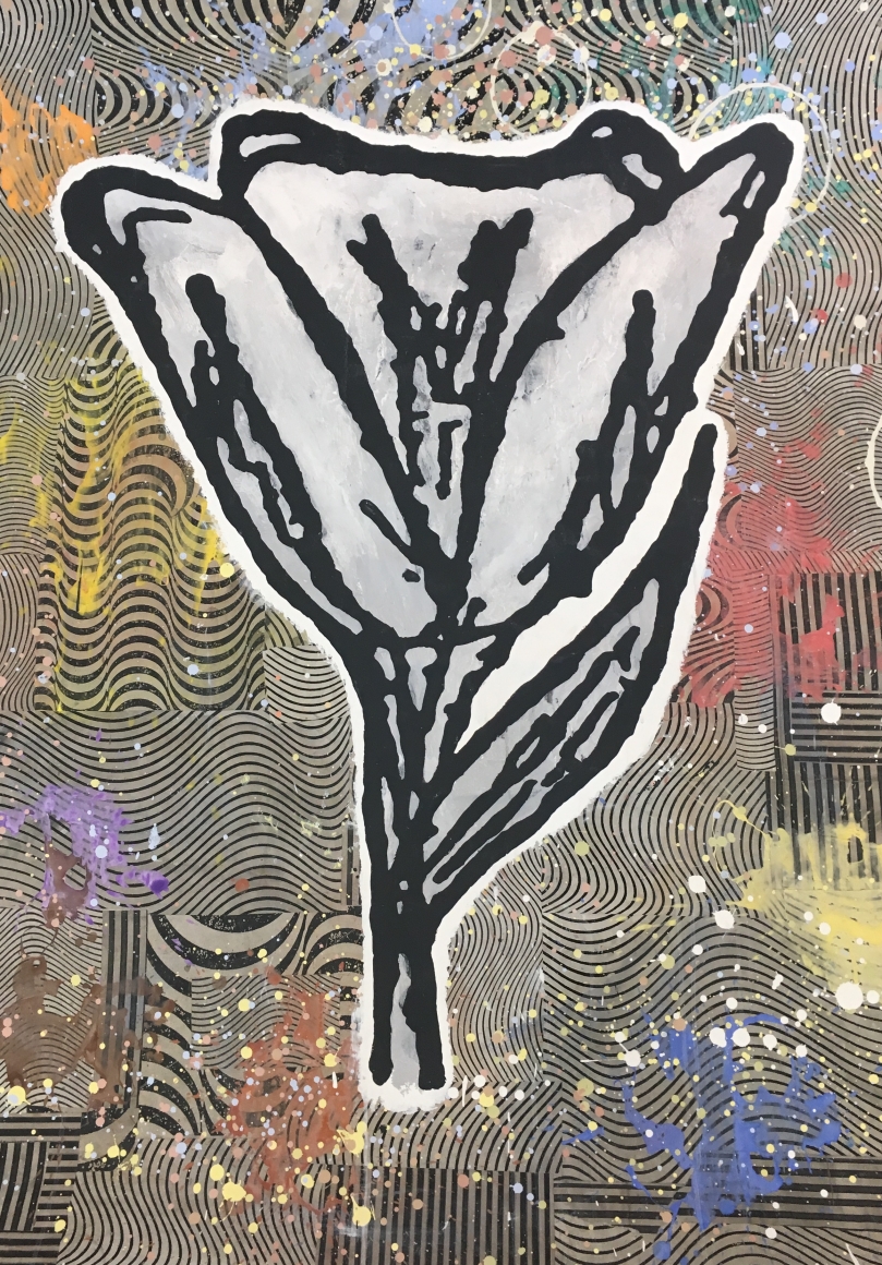 Donald Baechler, Firm of Coronet, 2015, Gesso, Flashe and Paper Collage on Paper, Flower, Unique Art