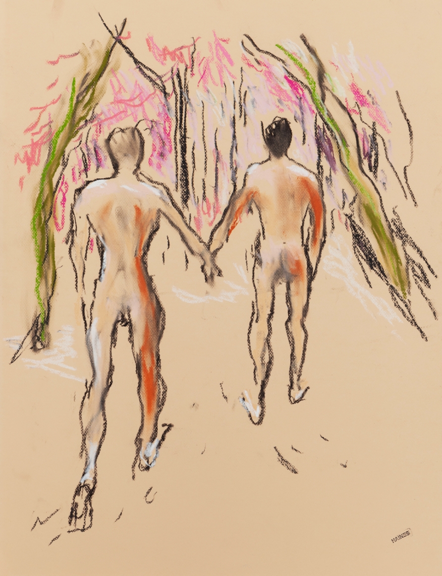 Drawing of two men holding hands by Richard Haines
