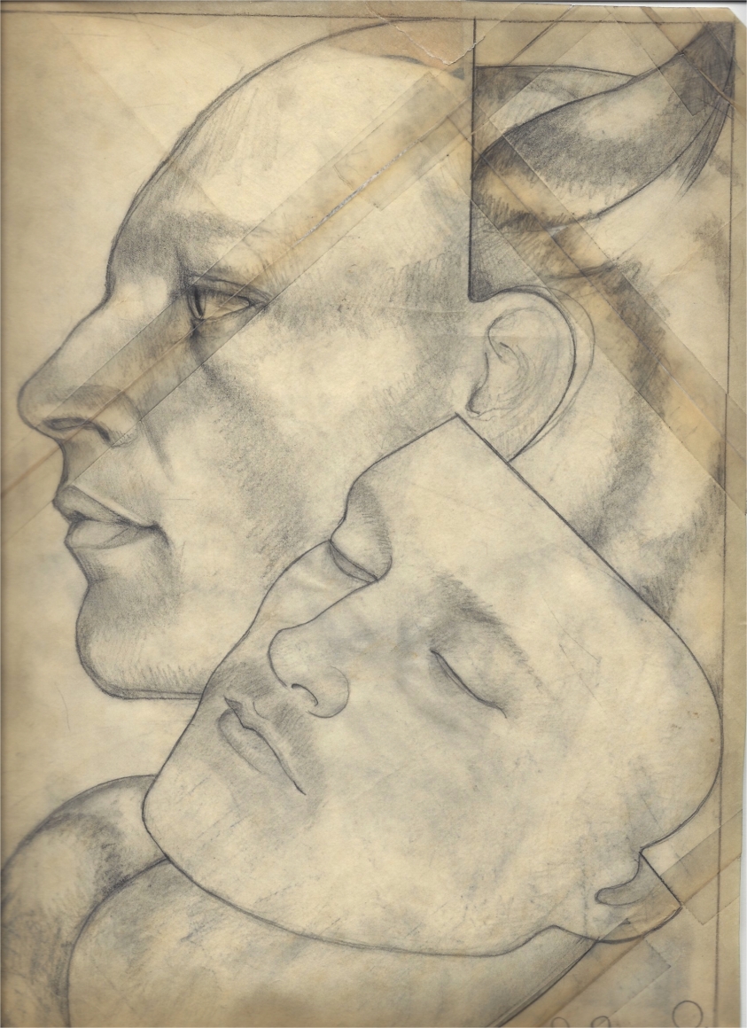 Drawing of two heads by Mel Odom