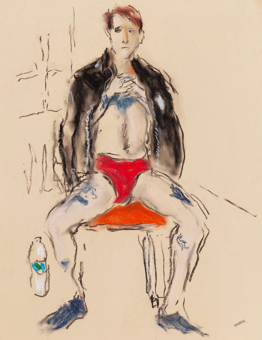 Drawing of man in red underwear by Richard Haines