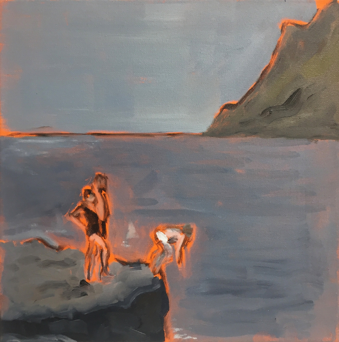 Painting of man diving by Richard Haines