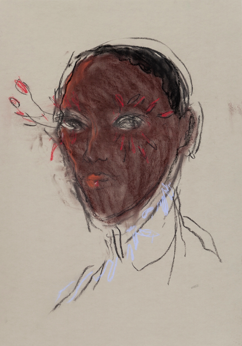 Woman with feather lashes by Richard Haines