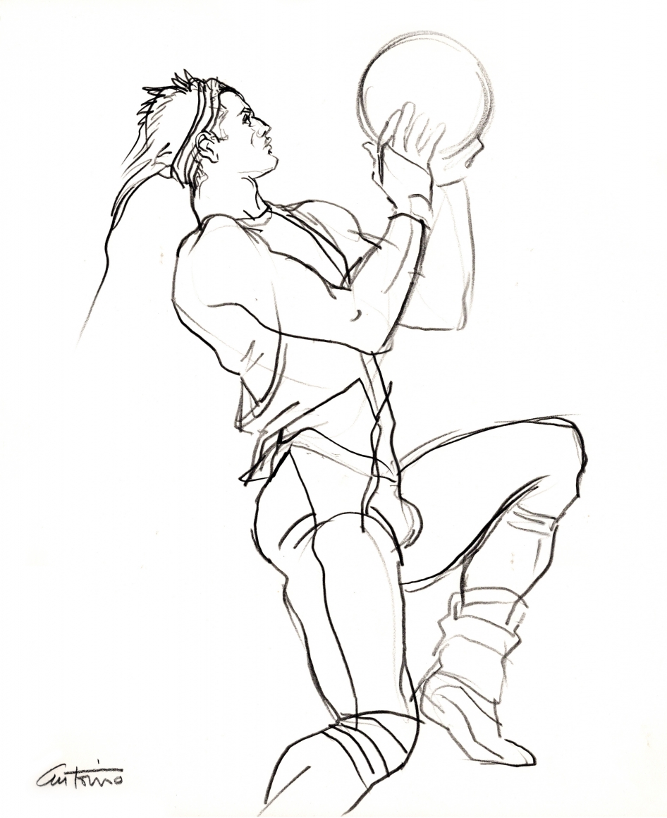 Drawing of basketball player by Antonio Lopez