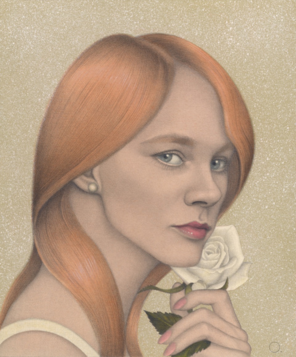 Drawing of Woman holding rose by Mel Odom