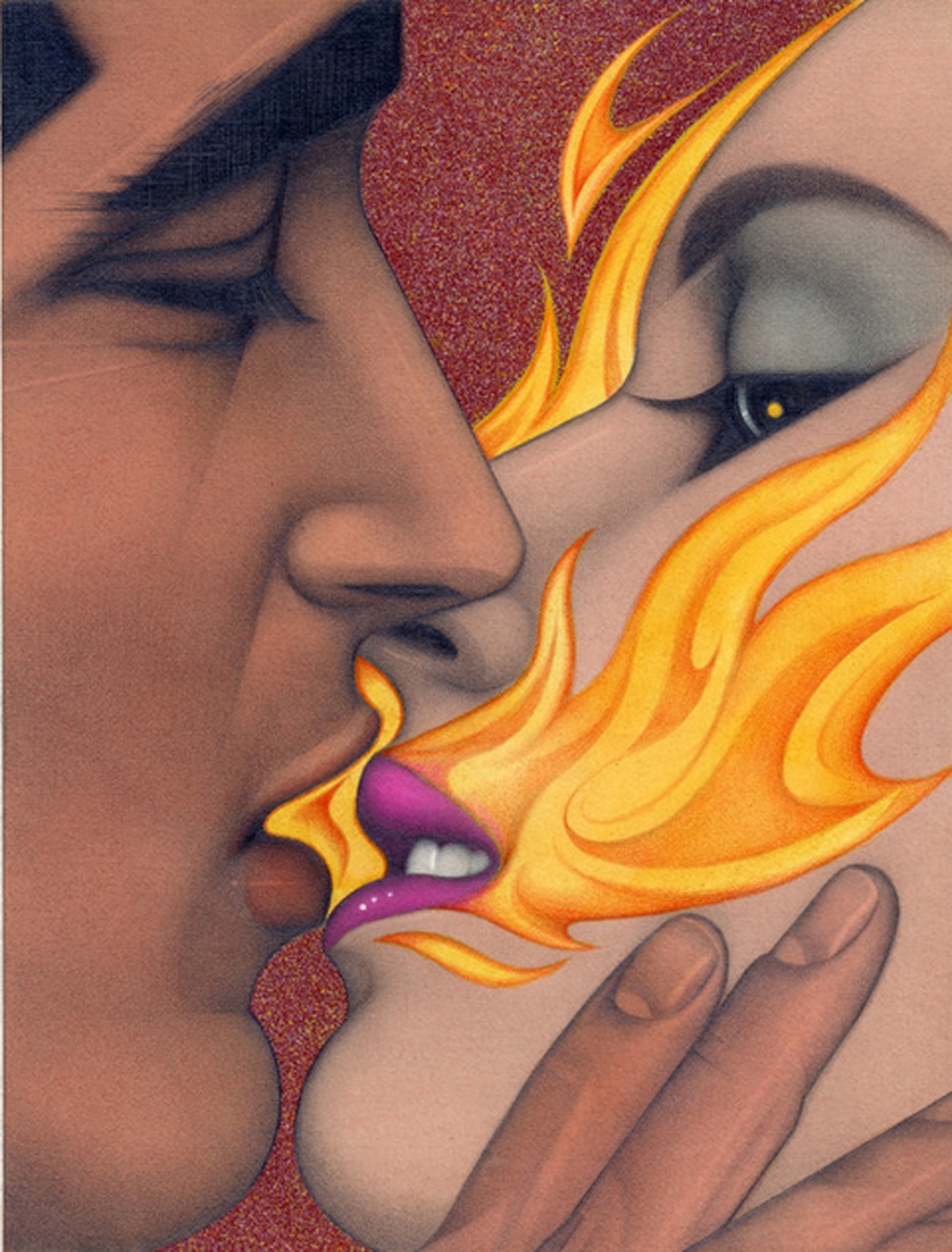 Drawing of two people kissing by Mel Odom