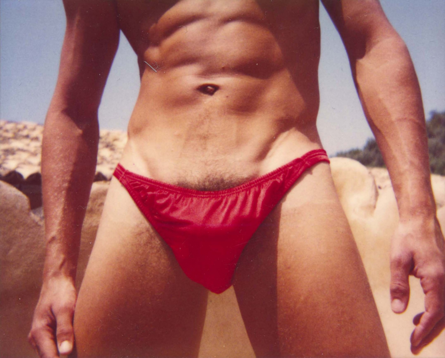 Kevin Kendall Red Bikini, Polaroid, 1986 by Christopher Makos