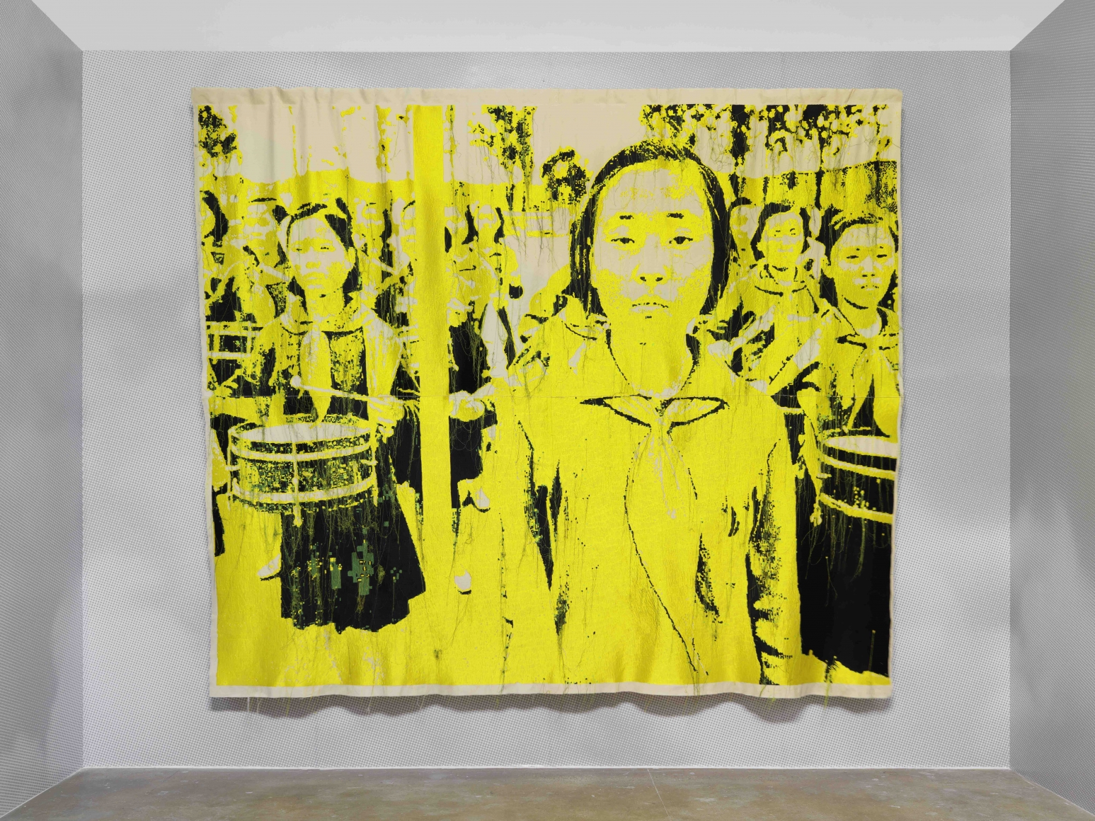 Young In Hong. Silent Drum, 2014, Embroidered image on cotton fabric, 297 x 345 cm. Courtesy of the artist & PKM Gallery. Photo Credit: Gwangju Biennale.