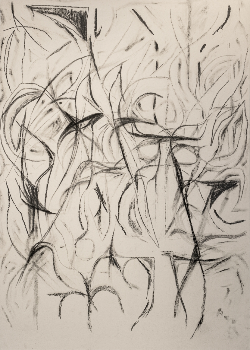 Peppi Bottrop. pnk nght, 2021, Graphite and coal on canvas, 186 x 133 cm. Courtesy of the artist, Meyer Riegger, Berlin/Karlsruhe, and PKM Gallery, Seoul.