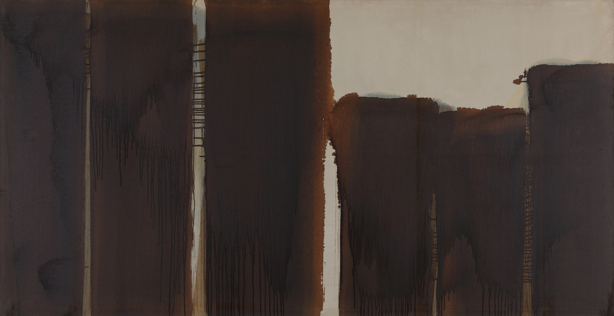 Yun Hyong-keun. Burnt Umber & Ultramarine, 1987 - 1989, Oil on linen, 120.3 x 232.5 cm. Courtesy of PKM Gallery.