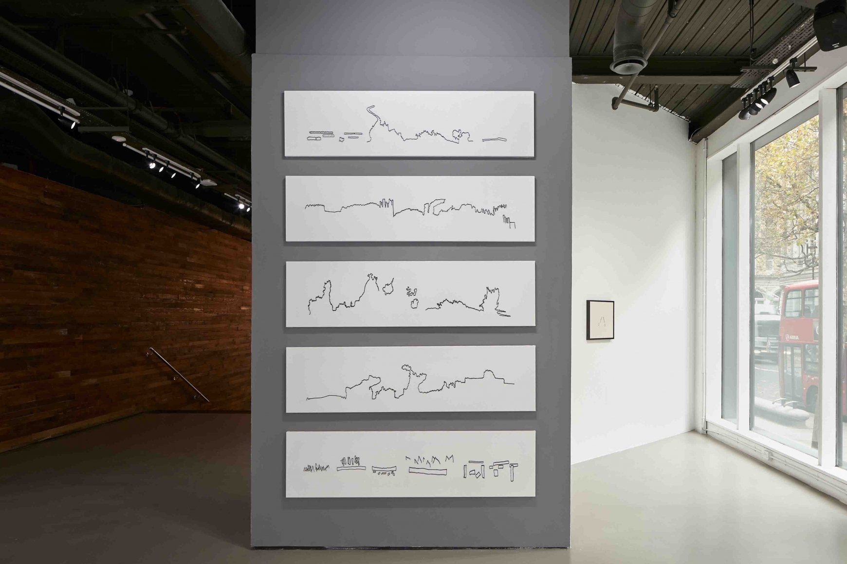 Young In Hong. Prayers No 1-39, 2017, 39 Embroidered score on cotton, sound installation, 42 x 160 cm (each). Courtesy of the artist & PKM Gallery. Photo Credit: Korean Cultural Centre UK. 