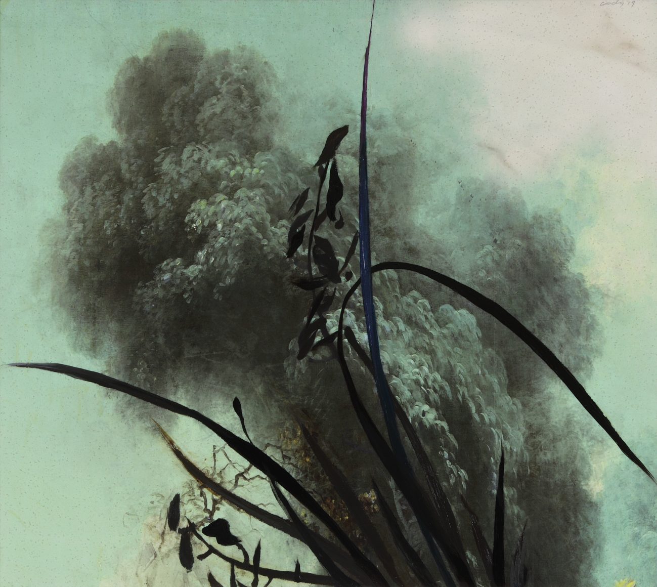 Cody Choi. Noblesse Hybridige #19710A, 2019. Oil, cashew paint, digital print on artificial marble, 67.7 x 76 cm (Image), 81.8 x 90 cm (Framed). Courtesy of the artist & PKM Gallery.