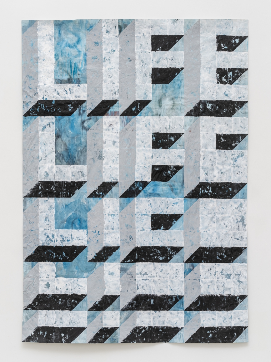 Gabriel Vormstein. Lifemorph, 2021, Watercolor, acrylic on newspaper, 208 x 145 cm. Courtesy of the artist, Meyer Riegger, Berlin/Karlsruhe, and PKM Gallery, Seoul.