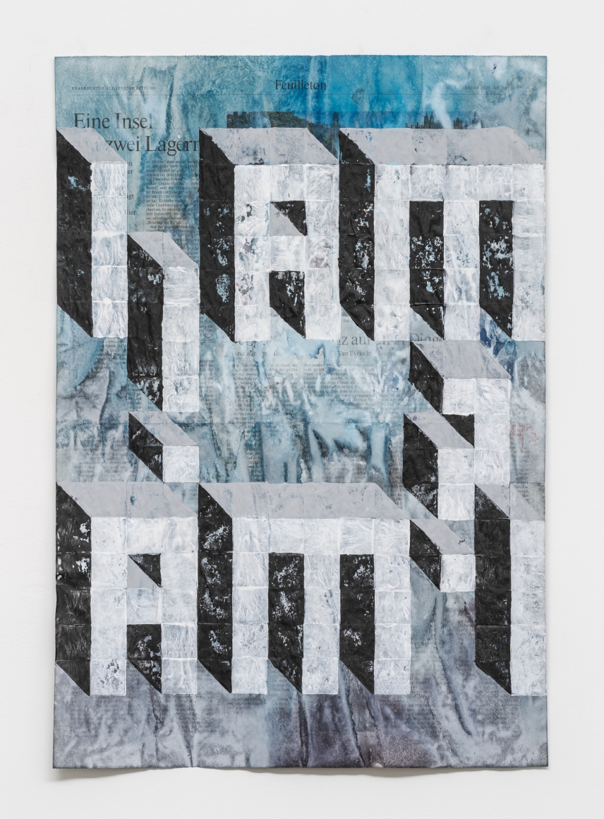 Gabriel Vormstein. The question, 2020, Watercolor, acrylic on newspaper, 56 x 38 cm. Courtesy of the artist, Meyer Riegger, Berlin/Karlsruhe, and PKM Gallery, Seoul.