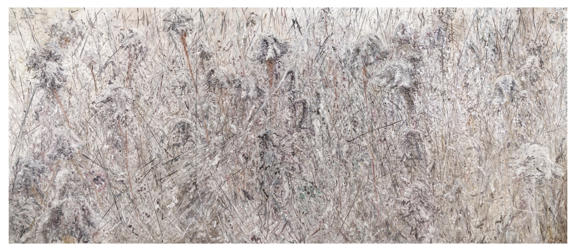 Kim Jiwon. 맨드라미 Mendrami, 2018. Oil on linen, 228 x 546 cm. Courtesy of the artist & PKM Gallery.