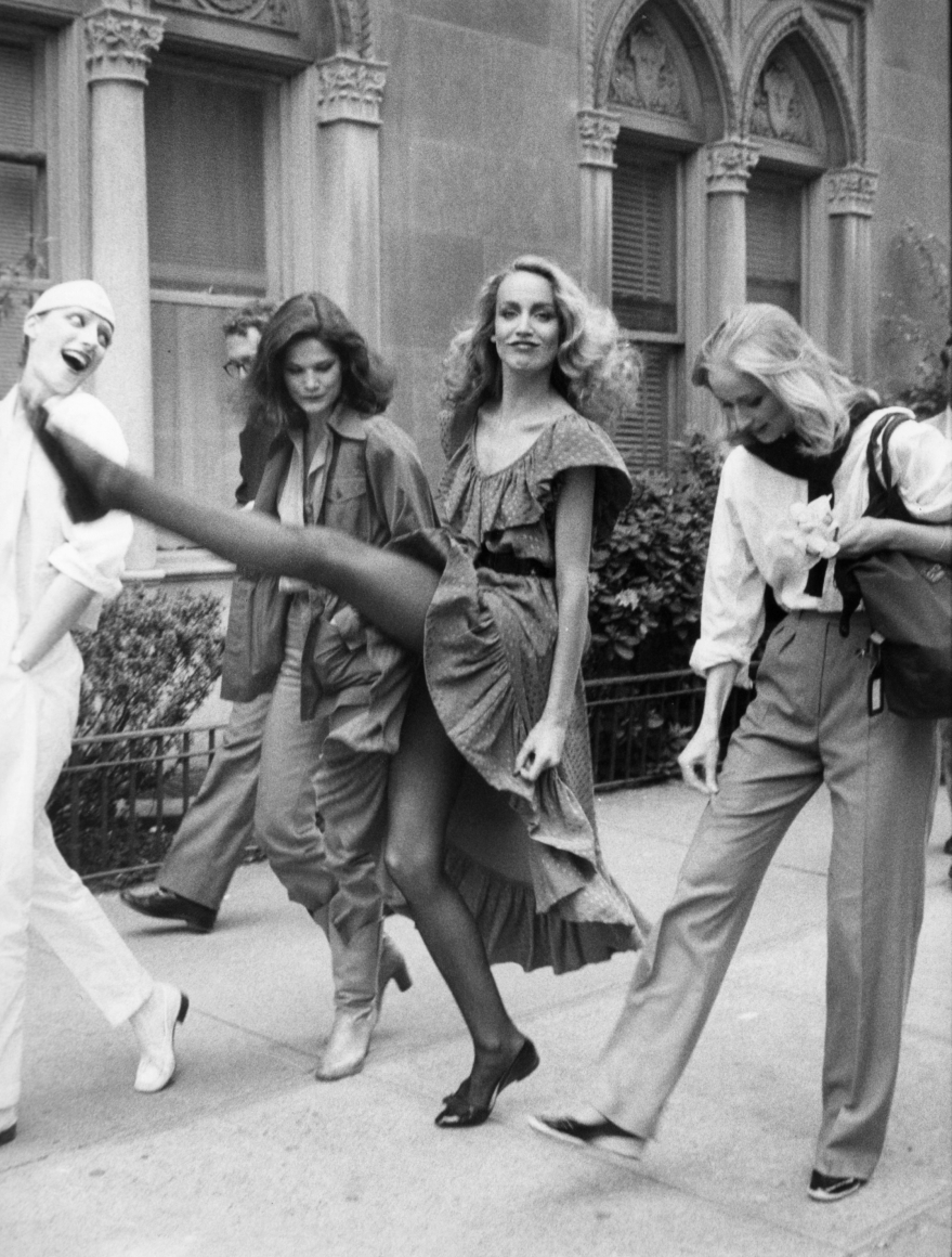Bill Cunningham - Jerry Hall, c. 1980s Gelatin silver print, printed c. 1980s ; Bruce Silverstein Gallery