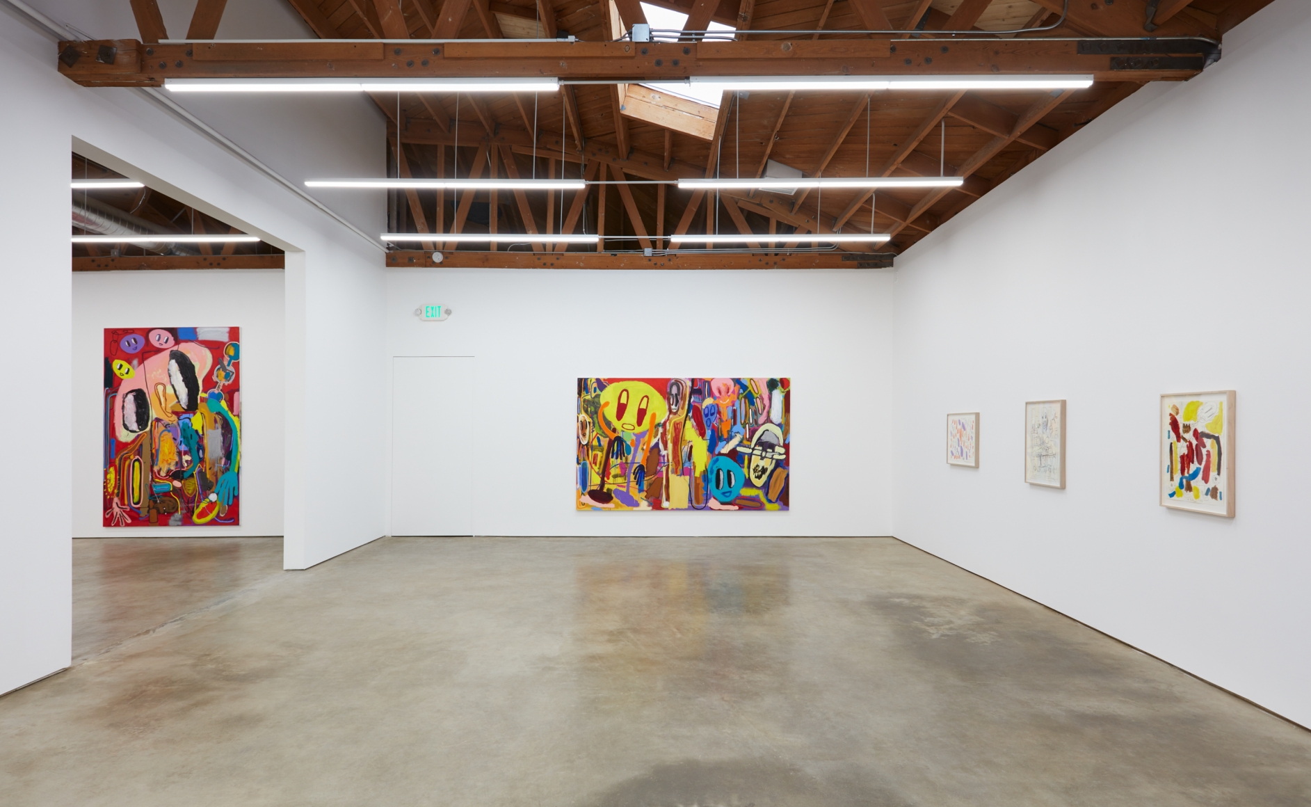 Installation View of "Goethe komischer Mann" (2019) Facing Exit Sign