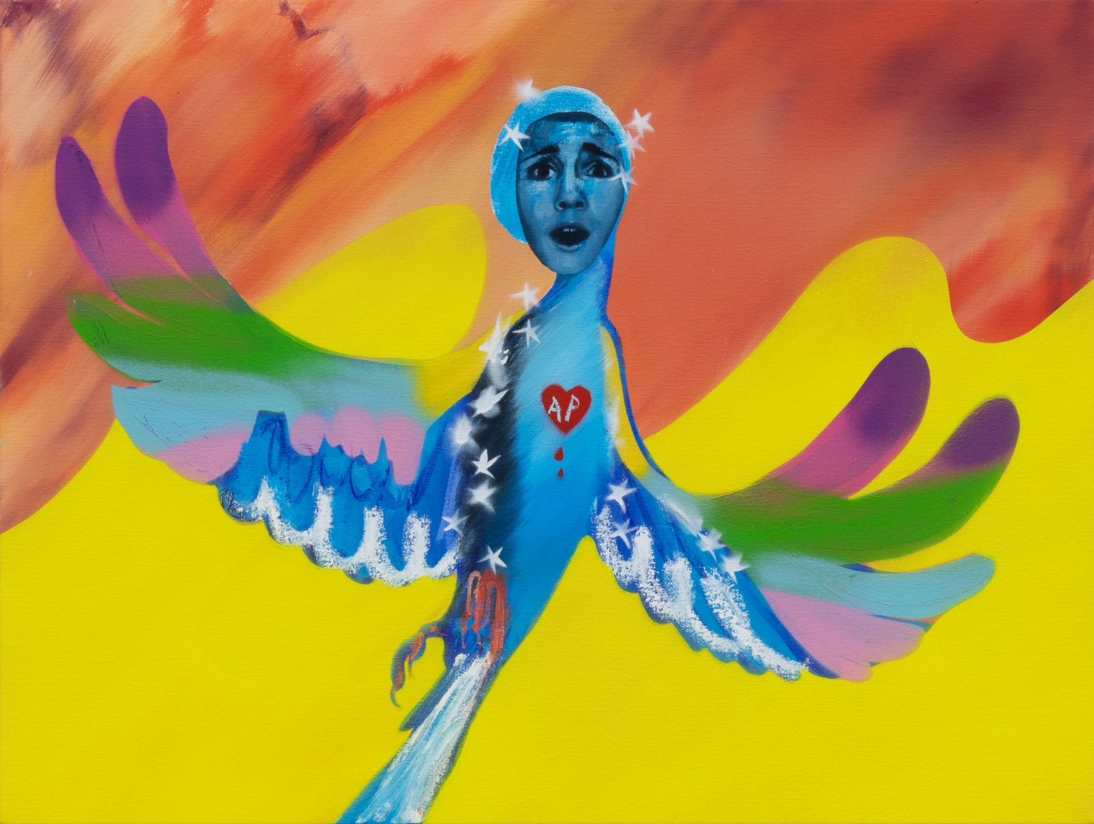 Alessandro Pessoli, Smacked Bird, 2019. Signed, dated and titled en verso. Oil, spray paint and oil pastel on canvas, 33 x 25 in, 83.8 x 63.5 cm (AP19.022)
