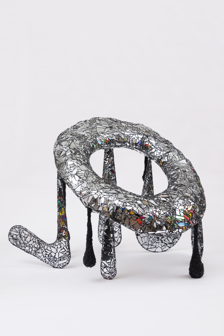 Night Pieces, Dripping Liquid Time, 2013-2018. Mirror, plaster, steel, beads and buttons, 48 x 52 x 48 inches (approx)