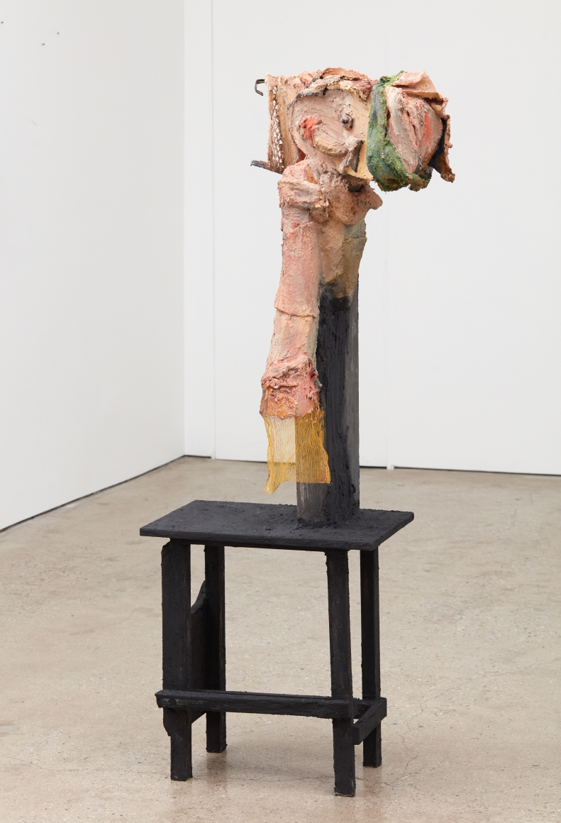 Blair Saxon-Hill With All That Is Near, 2018 Wood, found paint strainer, foam, fiber reinforced plaster, cement, cloth, foam, metal, gouache, pigment 69 x 23 x 16 in 175.3 x 58.4 x 40.6 cm (BSH18.050)