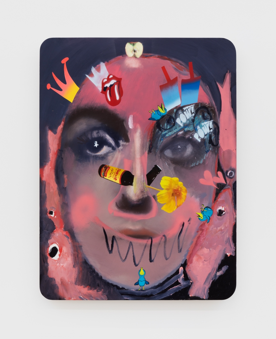 Alessandro Pessoli Pow Pow Queen, 2020 Oil, spray paint, oil pastels and pencil on wood panel 40 x 30 in 101.6 x 76.2 cm (APE20.017)