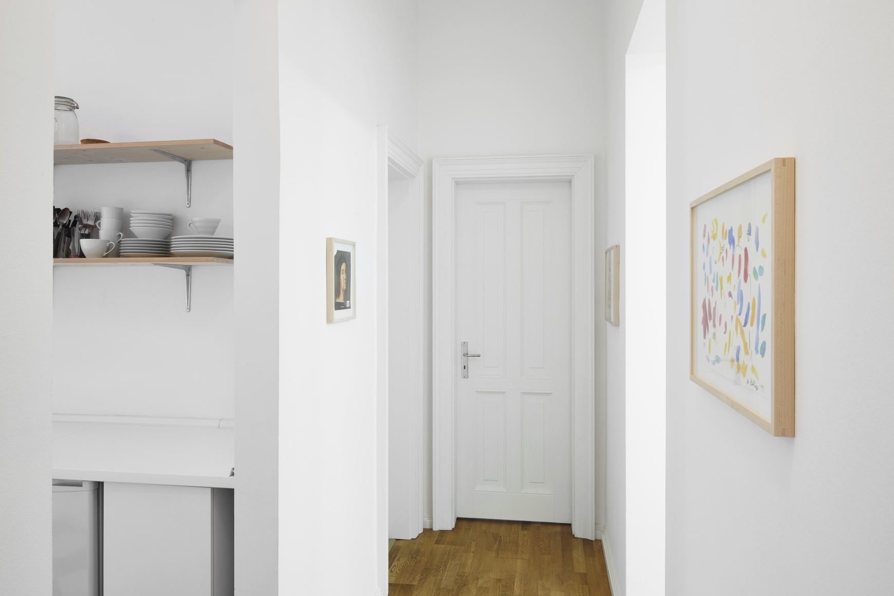 Installation View of 3 Multicolored Untitled Drawings from Butzer's Salon Nino Mier Exhibition (2018) in a hallway
