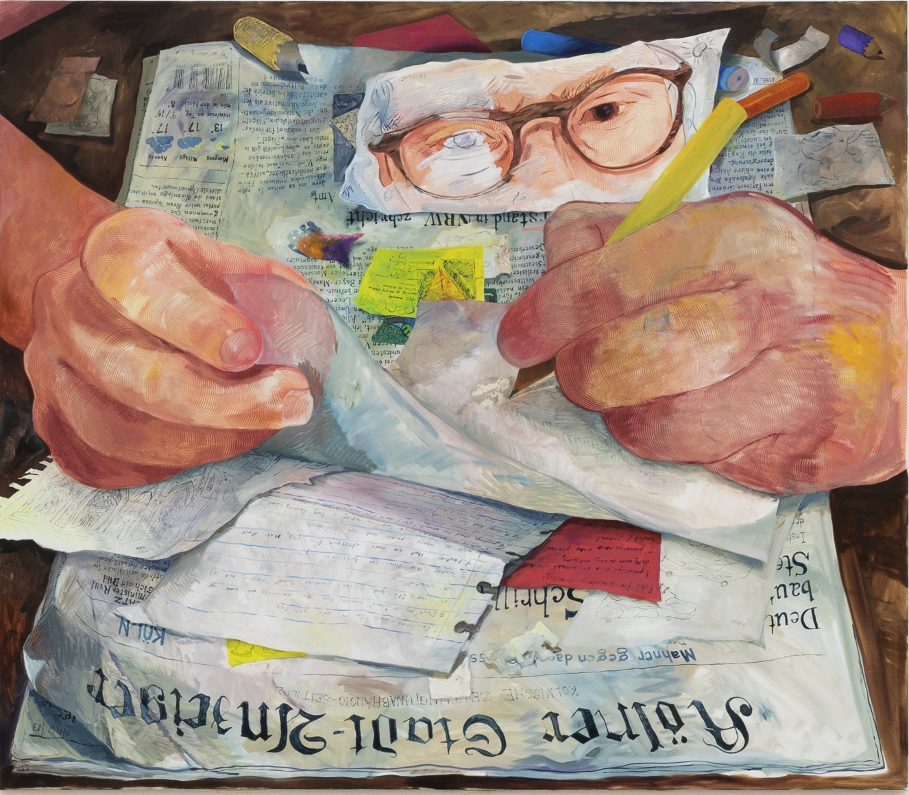 Rebecca Ness Drawing in Köln, 2019 Oil and paper on canvas 50 x 60 in 127 x 152.4 cm (RN19.002)