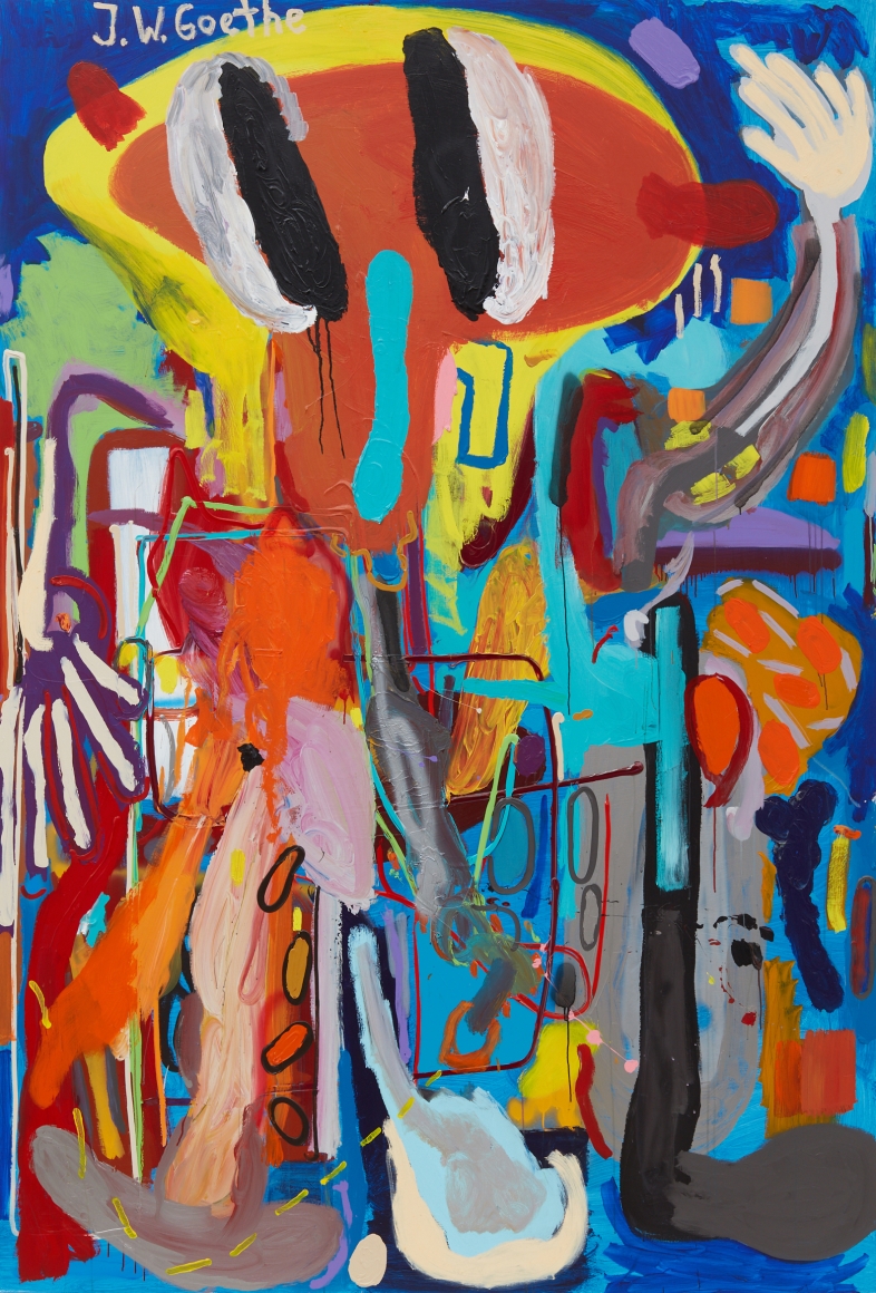 André Butzer, Goethe komischer Mann, 2018. Oil and acrylic on canvas, 106 1/4 x 70 7/8 in, 270 x 180 cm (AB18.024)