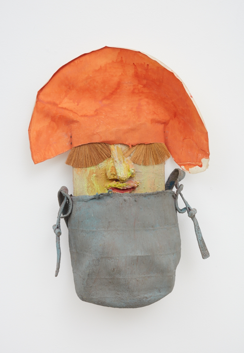 Blair Saxon-Hill We Carry to The Sun, 2018 Bass drum head, wood, fiber reinforced plaster, gouache, foam, purse, bristled brushes 26 x 19 x 9 in 66 x 48.3 x 22.9 cm (BSH18.044)