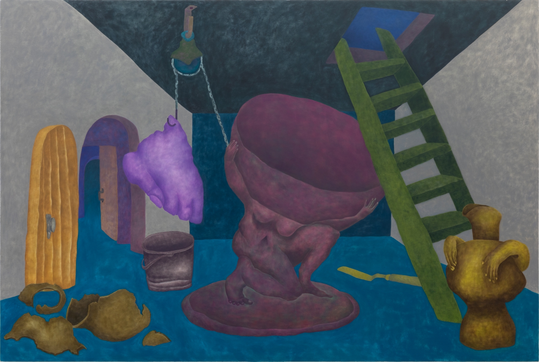 Ginny Casey, Escape Plan (Attic Door), 2019, Oil on canvas, 60 x 105 in, 152.4 x 266.7 cm (GCA19.006)
