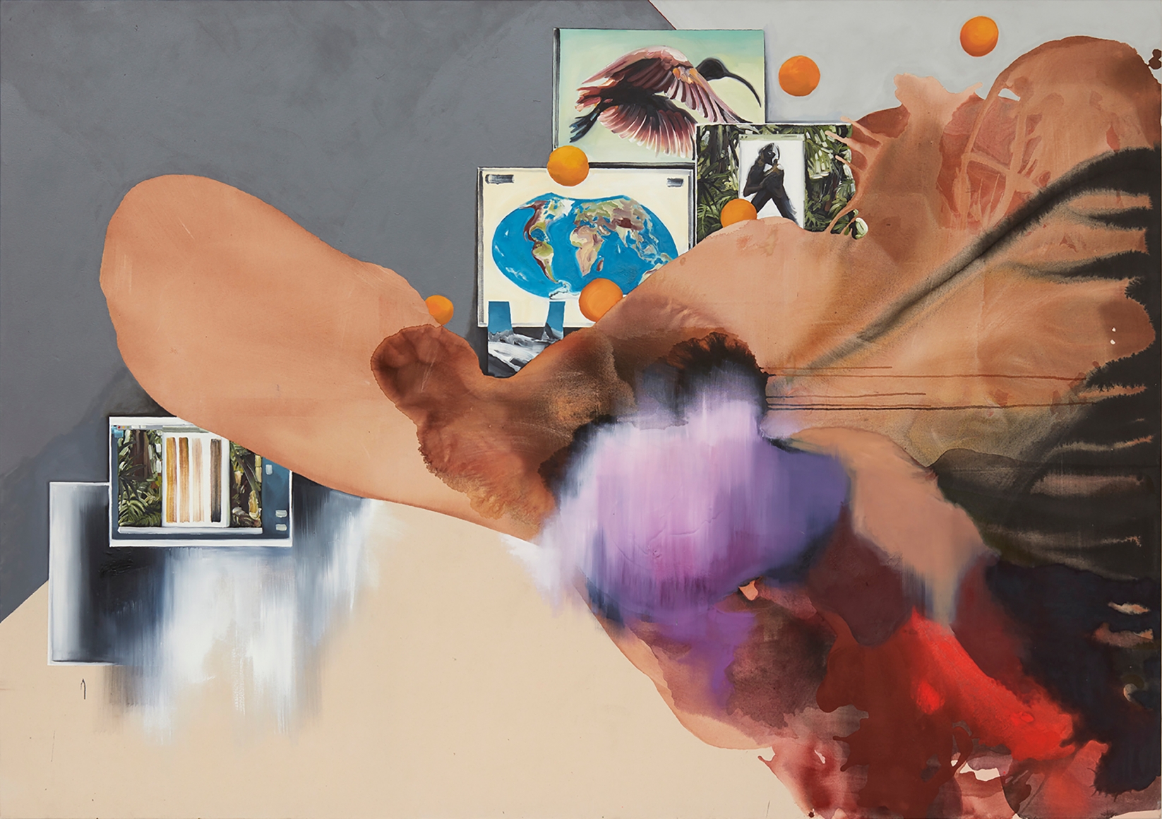 Silke Albrecht, Untitled, 2016. Ink, acrylic and oil on cotton, 106.3 x 74.8 inches, 270 x 190 cm (SA16.001)