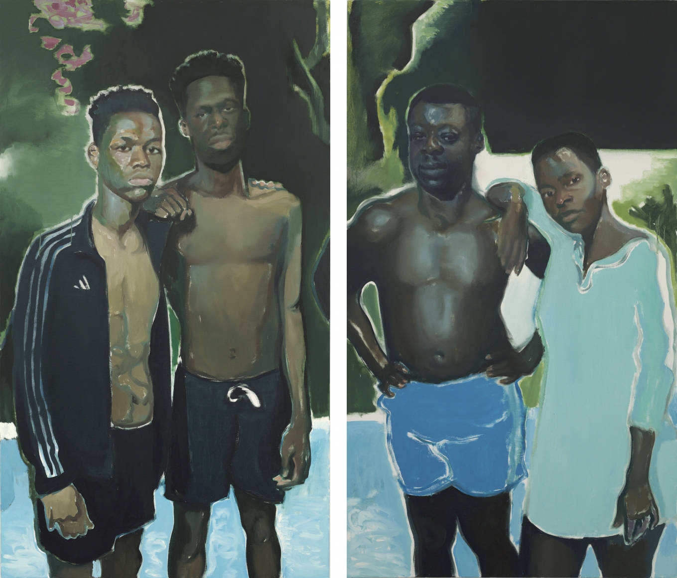 Jonathan Wateridge Swimmers Diptych, 2018 Oil on linen 68 7/8 x 78 3/4 in, two parts 175 x 200 cm, two parts (JWA20.002)