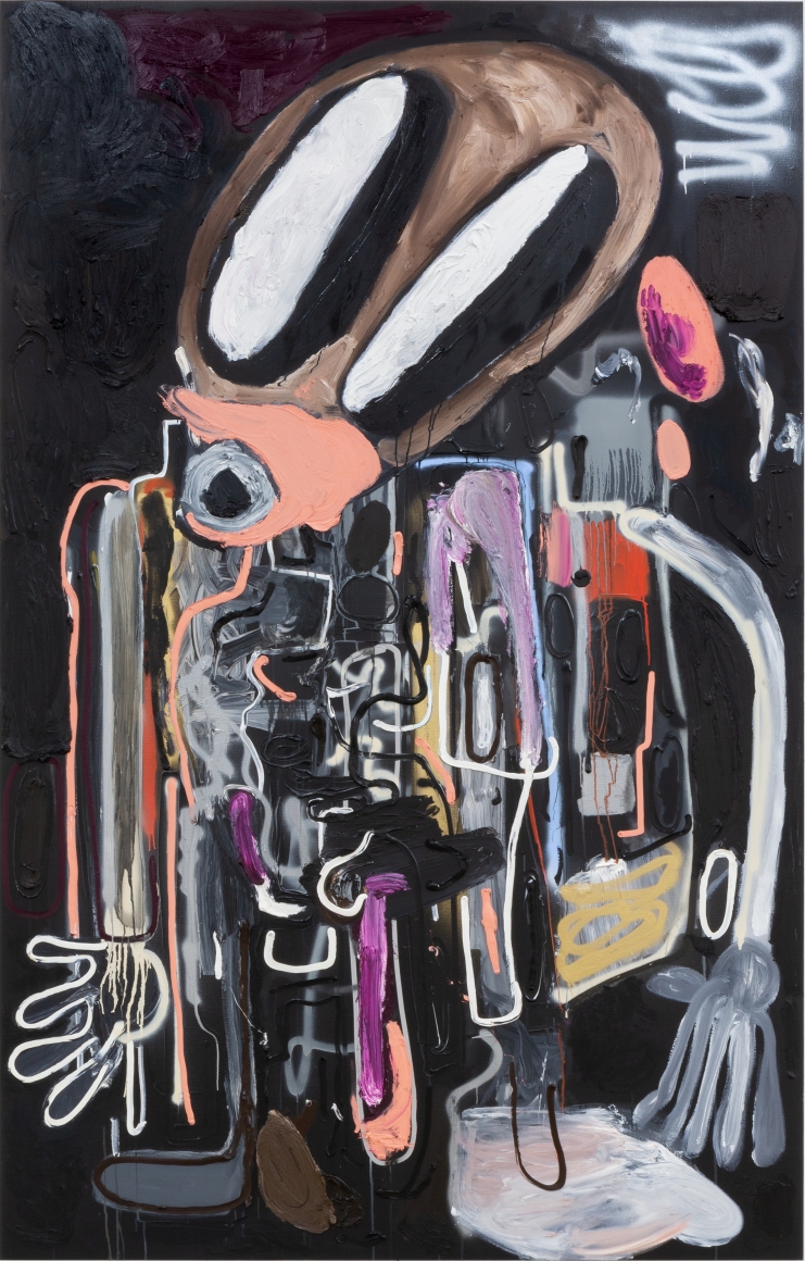 André Butzer, Chicken and Waffles Salesman, 2019, Oil and acrylic on canvas ,118 1/8 x 74 3/4 in, 300 x 190 cm (AB19.003)