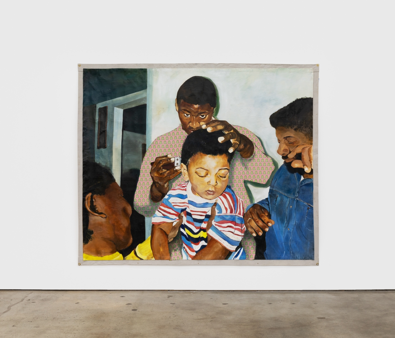 Kareem-Anthony Ferreira, House Calls from Uncle Sean, 2020. Oil, mixed media, canvas, 72 x 85 1/2 in, 182.9 x 217.2 cm (KFE20.003)