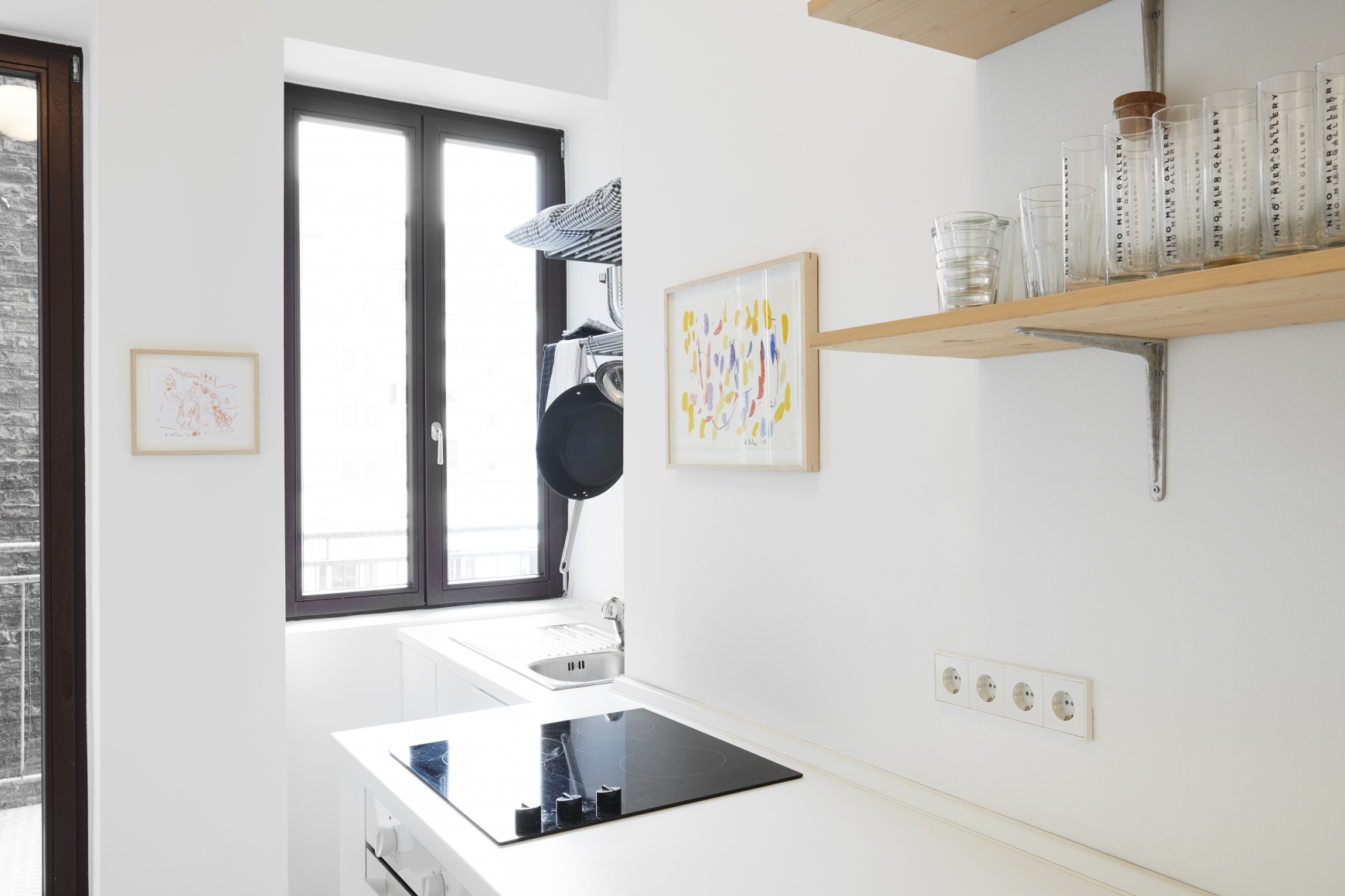 Installation View of 2 Multicolored Untitled Drawings from Butzer's Salon Nino Mier Exhibition (2018) in the Kitchen