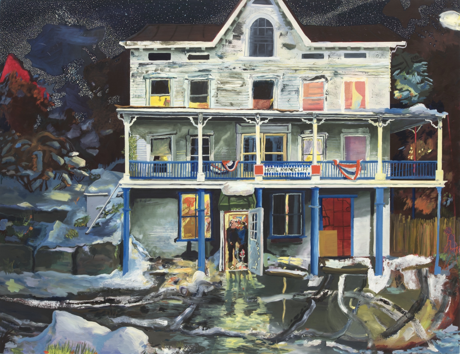 Celeste Dupuy-Spencer Early Snow - Rhinecliff Hotel, 2017 Oil on linen 50 x 65 in 127 x 165.1 cm (CDS17.021)