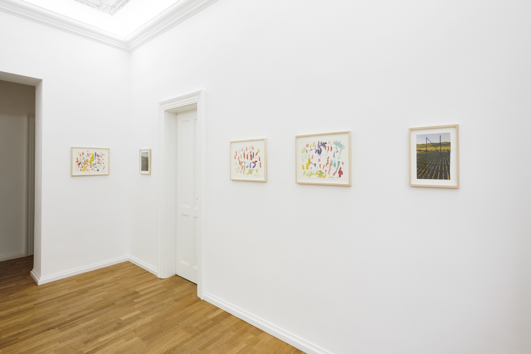 Installation View of 5 Midsized Multicolored Untitled Drawings from Butzer's Salon Nino Mier Exhibition (2018)