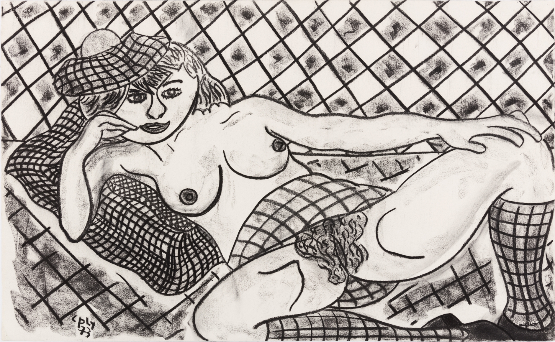 William N. Copley, Untitled, 1973. Charcoal on paper, 25 7/8 x 40 1/4 in, 65.7 x 102.2 cm (WC20.023)