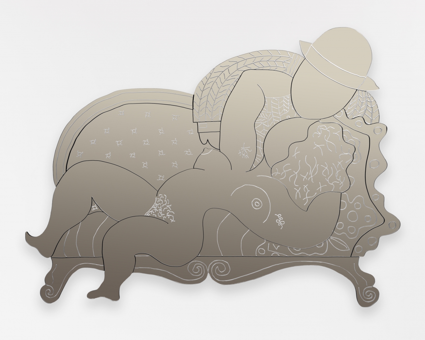 William N. Copley, Last Kiss, 1977-2012. Mirrored acrylic, 67 x 90 x 2 in, 170.2 x 228.6 x 5.1 cm, Edition of 6, 2 APs (WC20.004)