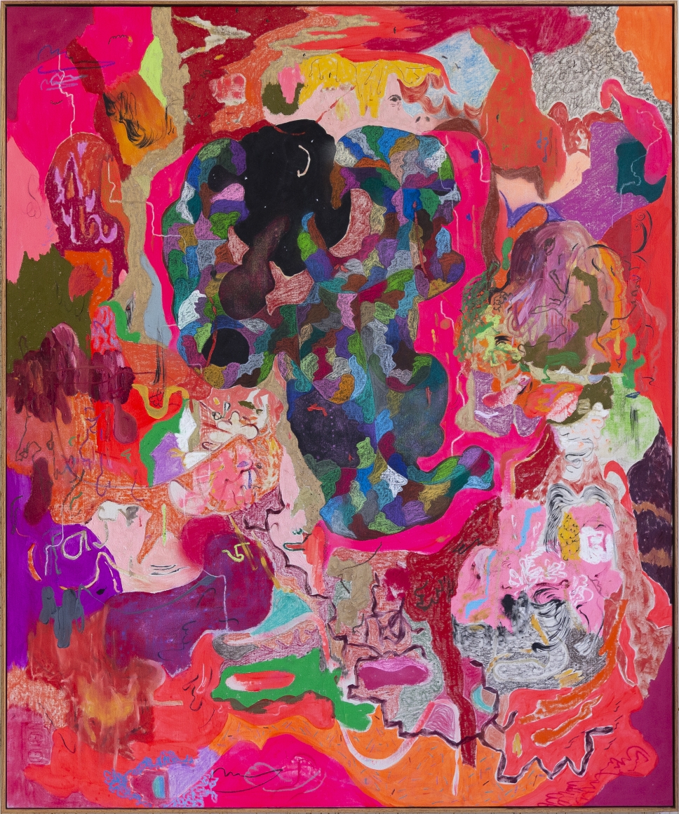 Michael Bauer Red Cave and Blonde, 2019 Oil, crayon, pastel and acrylic on canvas 73 x 61 in 185.4 x 154.9 cm (MB19.010)