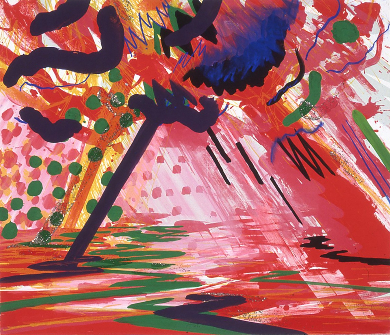 Peter Alexander, Chula Vista/Cirrus, 1982, Lithograph with hand-painted gouache, pastel, and glitter appliqué