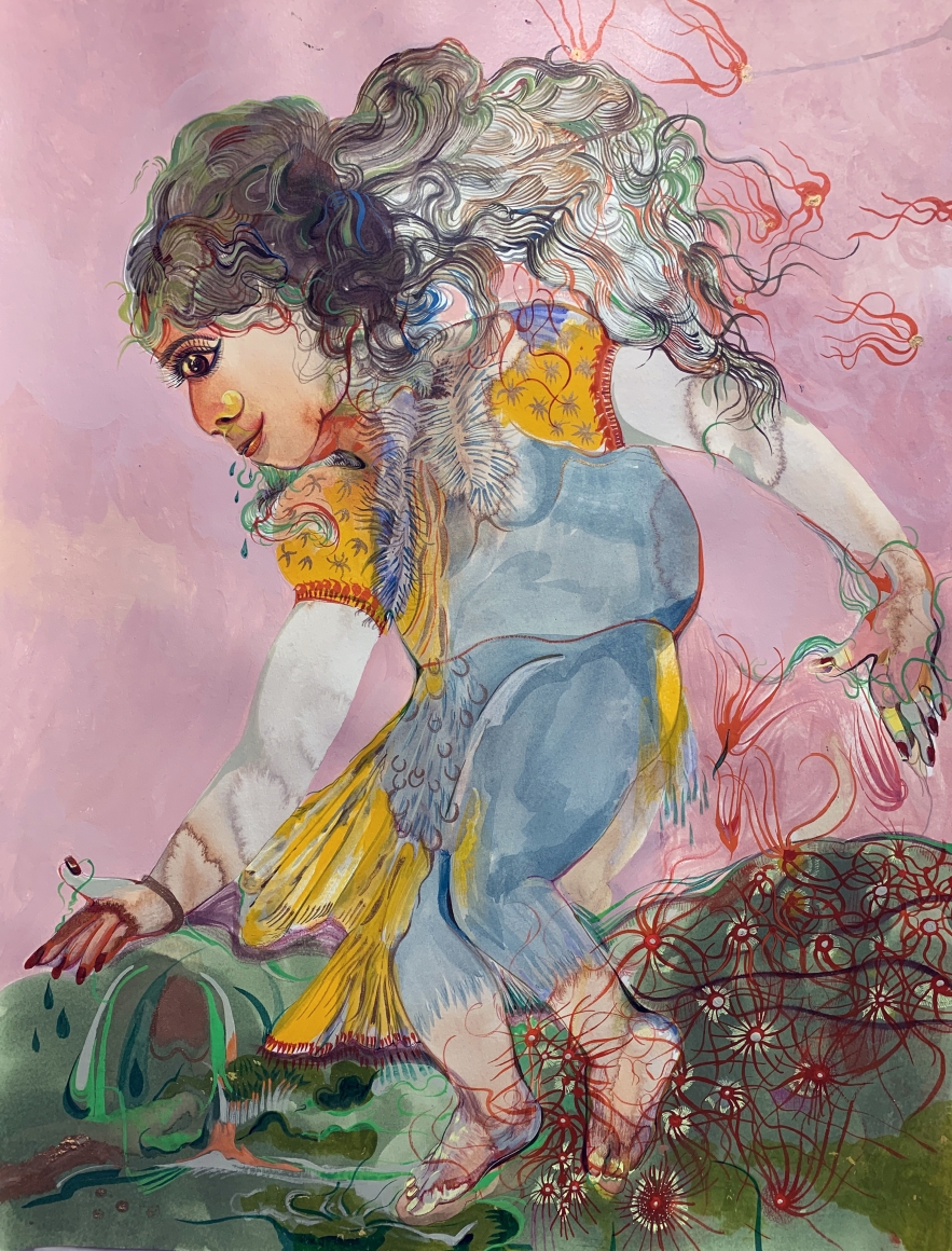 Rina BanerjeeTo be awaken when the world slept and inheritance dried, tight, concentrated with all our movements mobilities, messages once painted rolled reluctantly to deepen buried holes in brown earth sparked wiry red flower taking her to a hop, a dance and a desire to bring sting