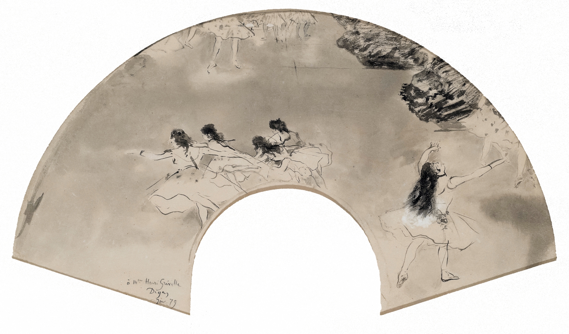 Edgar Degas, Study for fan with Scene from a Ballet, 1879, Scene at the Ballet, 1879 Brush and ink on paper 11 5/8 x 21 1/8 inches
