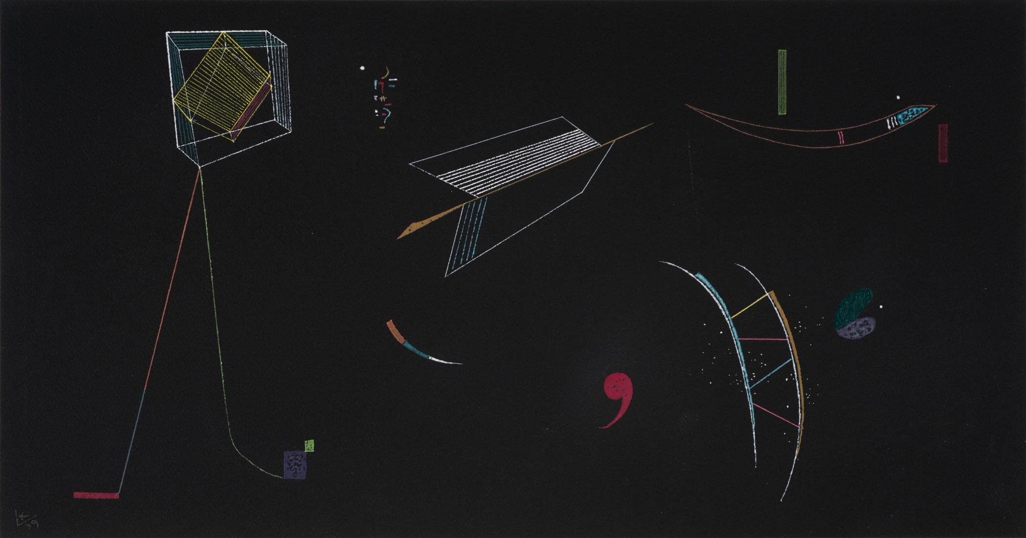 Wassily Kandinsky, Lines, 1939 Watercolor and tempera on black paper 10 1/4 x 19 1/2 inches