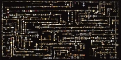 Endless Morphing Flow of Common Decorative Motifs, (Jewelry Case), 2002. Wood, glass, black lacquer, glue, string, buttons, jewelry, 98 x 34 x 50 inches. MP 02-3 (Detail)