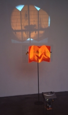 Sferics, 2001. Sony DPL CS2 projector, DVD player, DVD, metal, plexiglas, Performance by: Tracy Leipold, 63 x 36 x 13 1/2 inches + equipment. MP 312