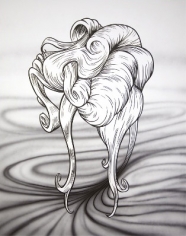 Untitled (Hair drawing), 2012. Airbrush and ink on paper, 58 x 46 inches (image size), (147.3 x 116.8 cm); 61 x 49 inches (frame size), (154.9 x 124.5 cm). MP D-567